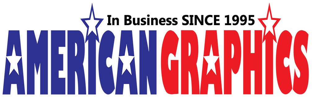 American Graphics logo in red and blue with stars and “In Business Since 1995” text