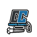Logo for Campbells Carpentry: a stylized "CC" over a screw and hammer with blue and black accents.
