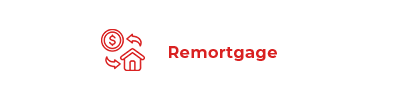 A red icon showing a house and a coin with a circular arrow, labeled "Remortgage" in red text.
