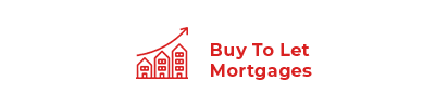 Red icon of three houses increasing in size with an upward arrow, next to the text "Buy To Let Mortgages".