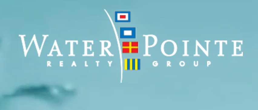 Water Pointe Realty Group logo on a blue background with multicolored nautical flag icons