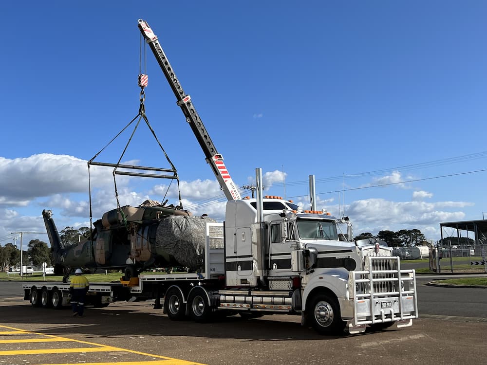 Helicopter on Drop Deck Truck — Freight Transport in Wagga Wagga, NSW