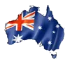 Australian flag merged with the outline of the Australian continent.