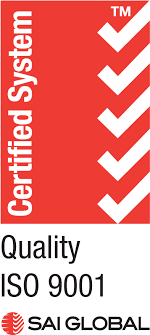ISO 9001 Quality Certified System logo with red background, white checks, and SAI GLOBAL logo.