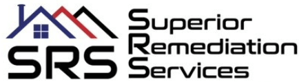 Logo for Superior Remediation Services: Blue, red, and black house shapes over the letters
