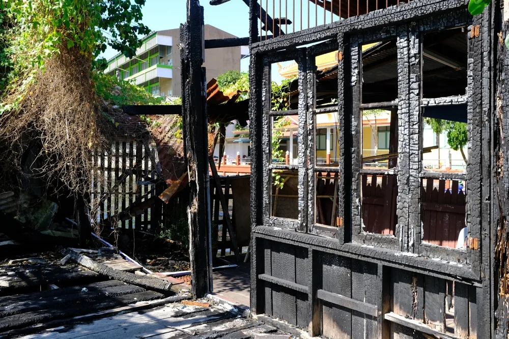 fire damage to an outside patio