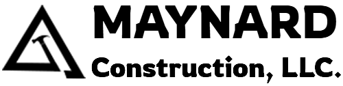 A black and white logo for maynard construction llc