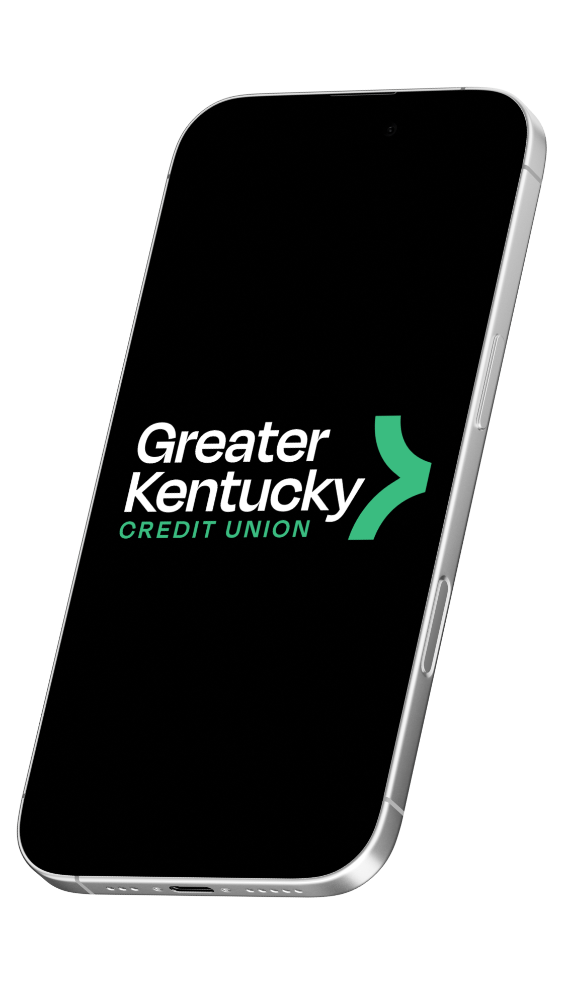 Smartphone displaying Greater Kentucky Credit Union logo.