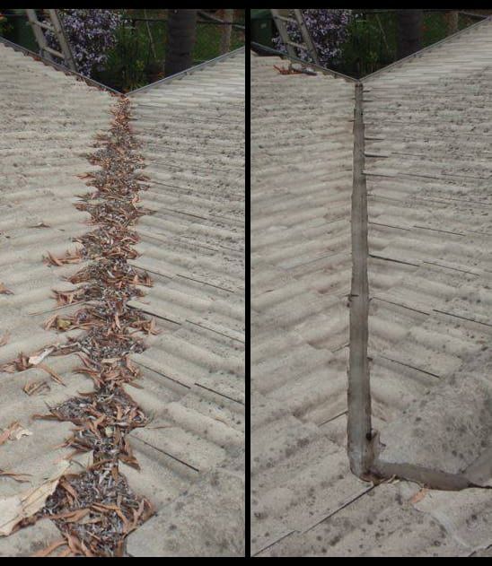 Before and After of Valley with Leaves and Debris — Gold Coast Roof Repairs in Mudgeeraba, QLD