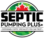 Septic Pumping Plus logo with green camouflage circle and red maple leaf