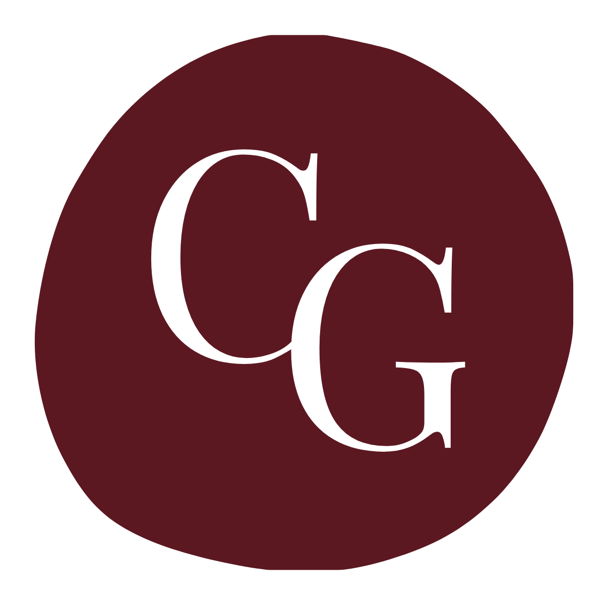 White “CG” letters on a maroon circular background