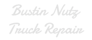A white logo for bustin nuts truck repair on a white background.