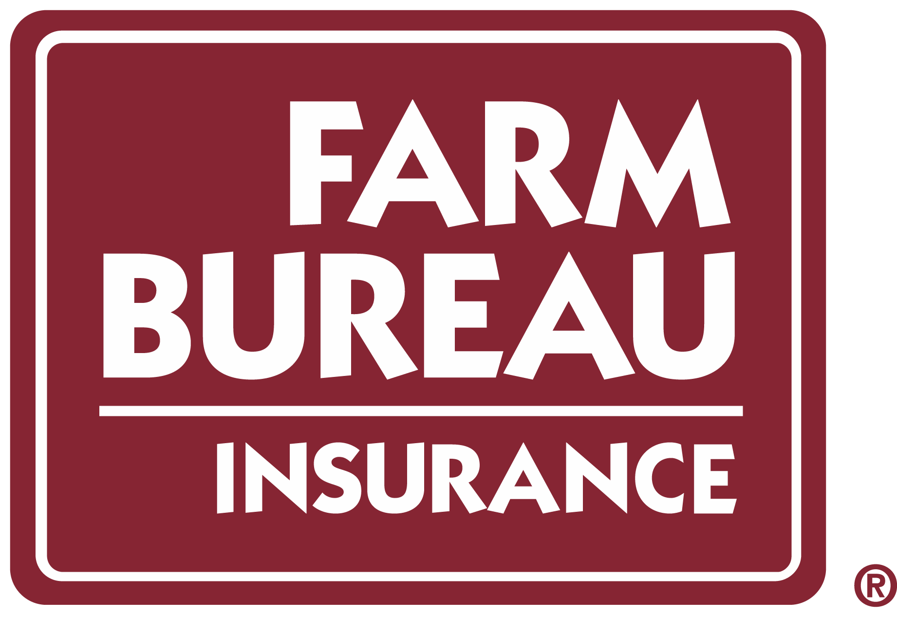 Farm Bureau Insurance logo on a maroon background with white text.