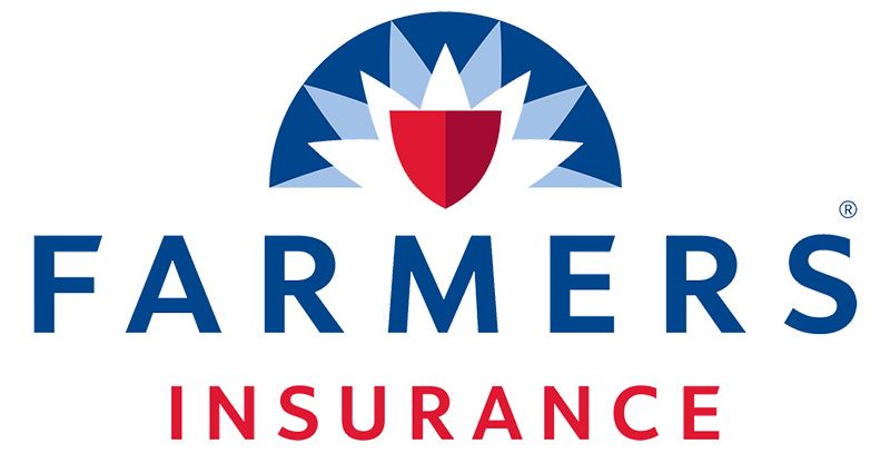 Farmers Insurance logo with blue and red emblem and text on white background