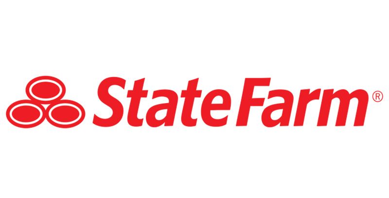 State Farm logo in red with three red ovals and the brand name on a white background