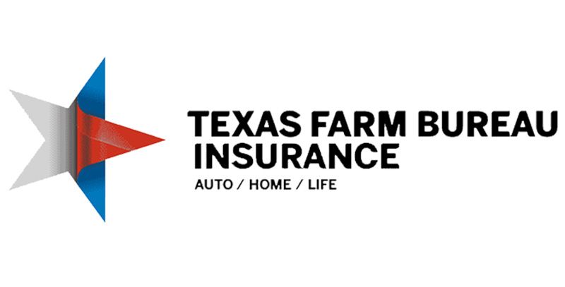 Texas Farm Bureau Insurance logo with red and blue star emblem and auto, home, life text