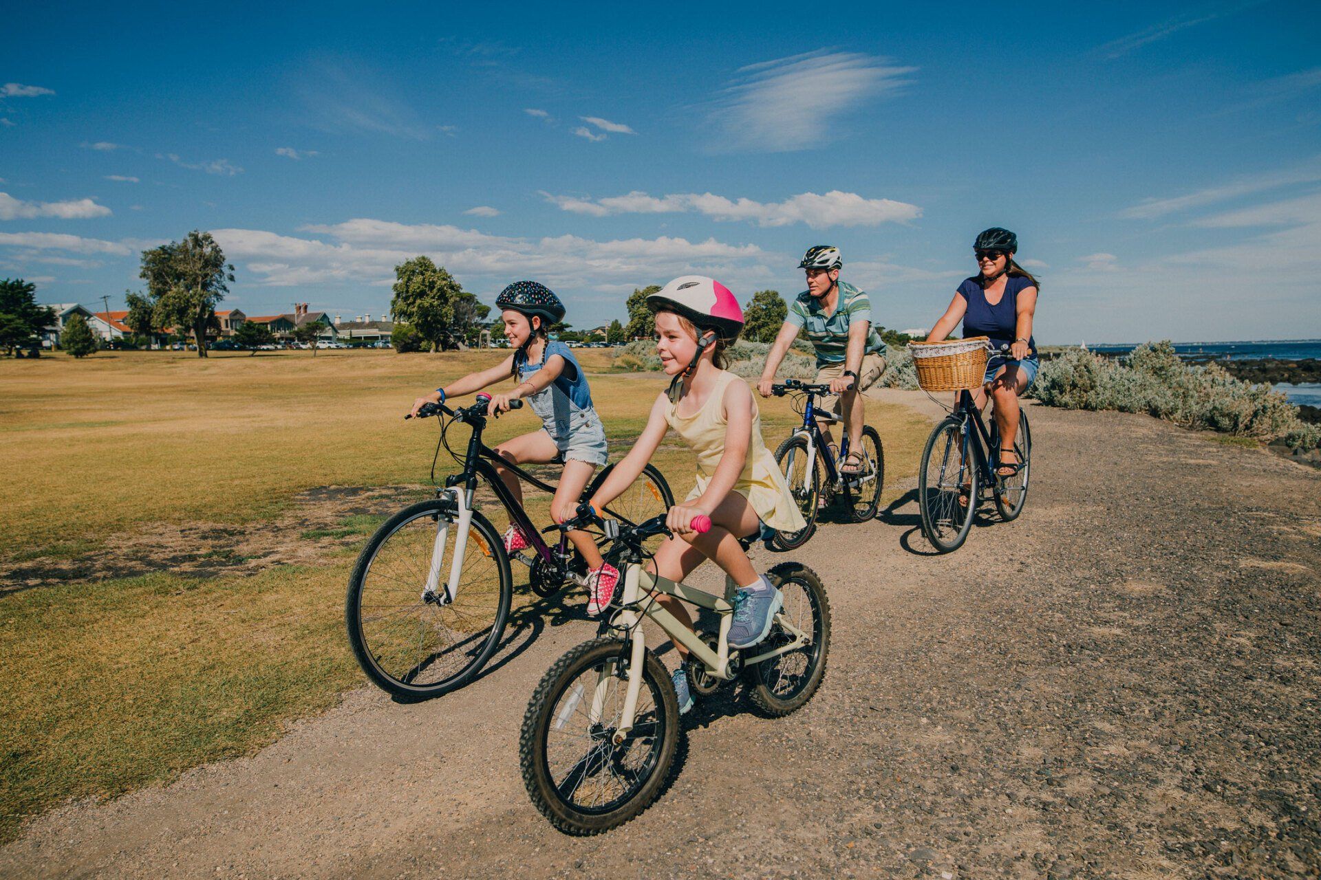 Family of Four Cycling in the Park — North Geelong, VIC — Marshall’s Cycles
