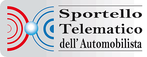 Logo of Sportello Telematico dell'Automobilista: a sphere between red and blue wave shapes; text in black.