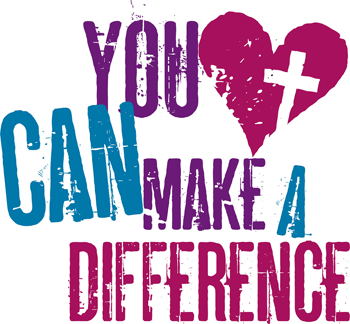 Colorful “You can make a difference” text with a heart and cross symbol.
