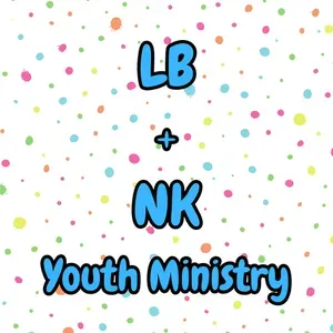 LB + NK Youth Ministry logo on a white background with pastel polka dots.