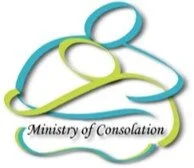Logo with teal and lime abstract figures above the words “Ministry of Consolation”