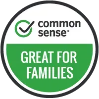 Common Sense badge with green checkmark and “Great for Families” text