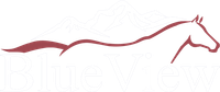 Stylized maroon horse silhouette above faint white text on a white background