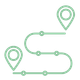 A green line drawing of a route with two pins on it.