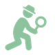 A man in a hat is looking through a magnifying glass.