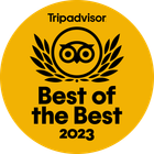 A yellow tripadvisor badge that says best of the best 2023