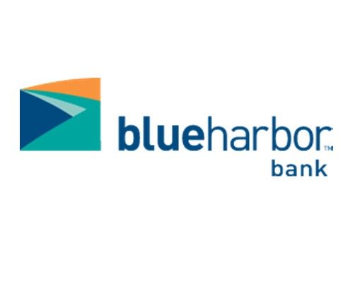 Blue Harbor Bank logo: abstract blue, teal, orange graphic, and text "blueharbor bank."