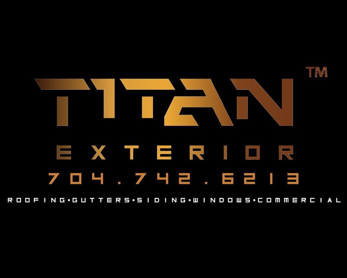 Titan Exterior logo with gold text, phone number, and services on a black background