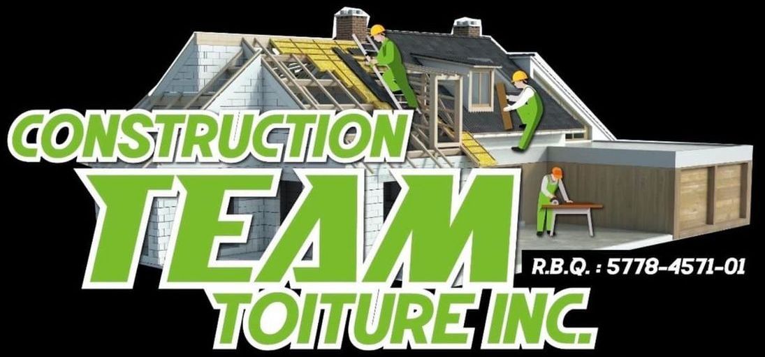 Un logo pour l'équipe de construction toiture inc montre une maison en construction
