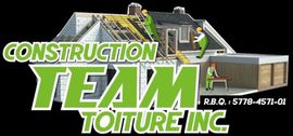 Un logo pour l'équipe de construction toiture inc montre une maison en construction