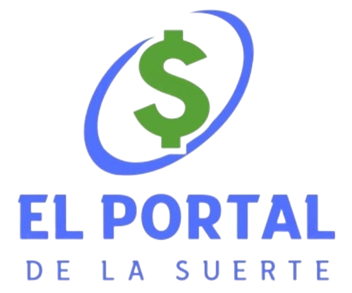 Logotipo de El Portal de la Suerte, con signo de dólar verde y órbita azul, texto azul sobre fondo blanco.