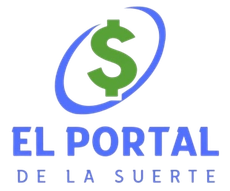 Logotipo de El Portal de la Suerte, con signo de dólar verde y órbita azul, texto azul sobre fondo blanco.