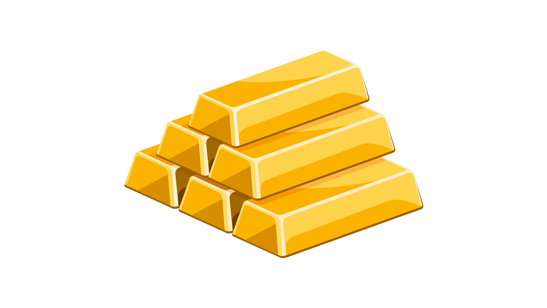 A stack of gold bars stacked on top of each other on a white background.