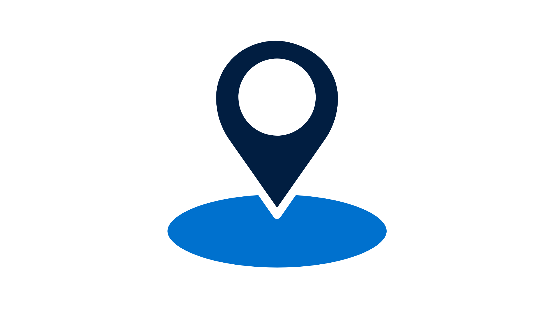 A blue map pin is sitting on top of a blue circle.
