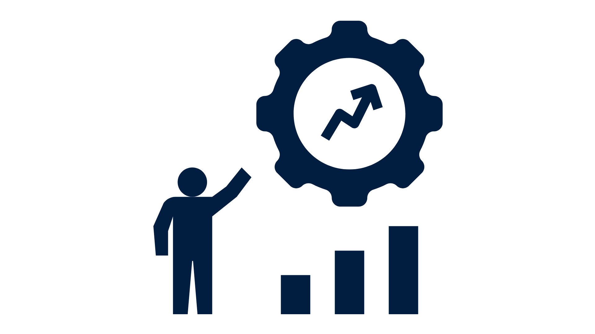 A man is standing next to a gear and a graph.