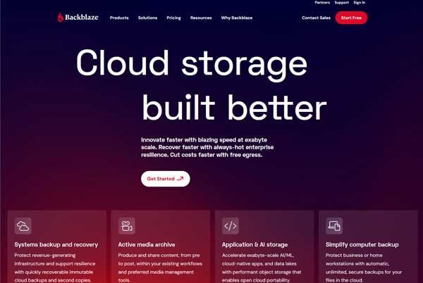 Backblaze website homepage. Headline: 