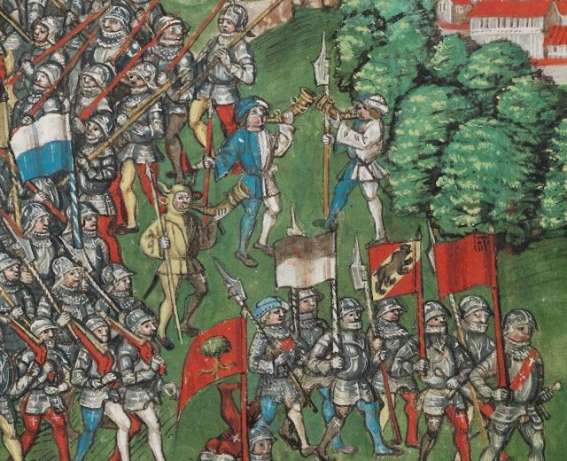 The Lucerne war horns and the Uri Bull, Lucerne Schilling Folio 99v, p. 200, detail