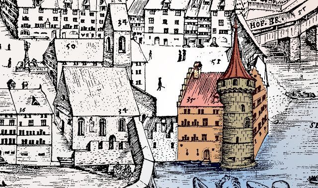 Zur Gilgen House and Baghard Tower, Martini Plan 1597