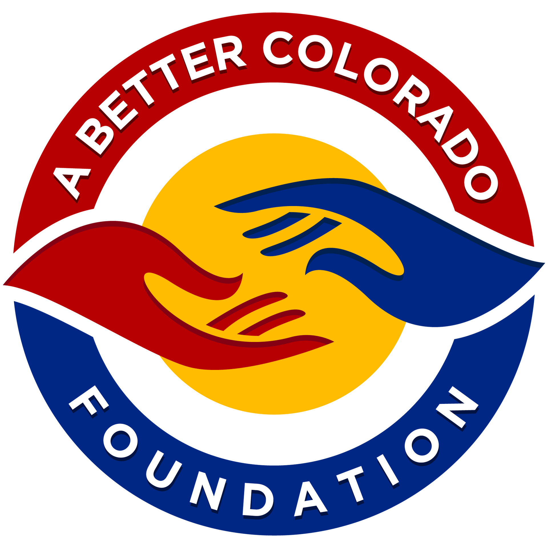 A Better Colorado Foundation logo with red and blue hands around a yellow circle