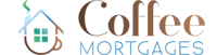 Coffee Mortgages logo with a house roof icon, teal and brown text on a white background