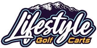 Lifestyle Golf Carts logo in white and navy with gold text