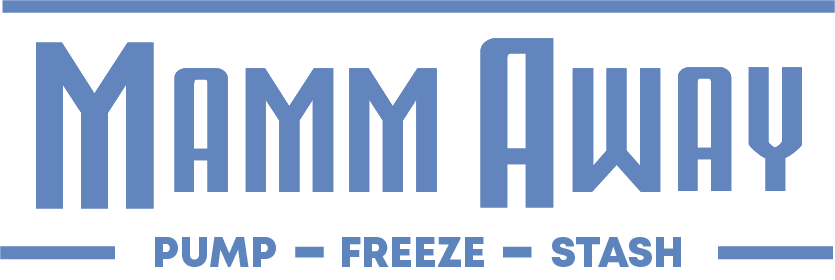 Mamm Away logo in blue with tagline “Pump – Freeze – Stash”