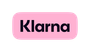 Klarna logo in black text on a pink rounded rectangle background