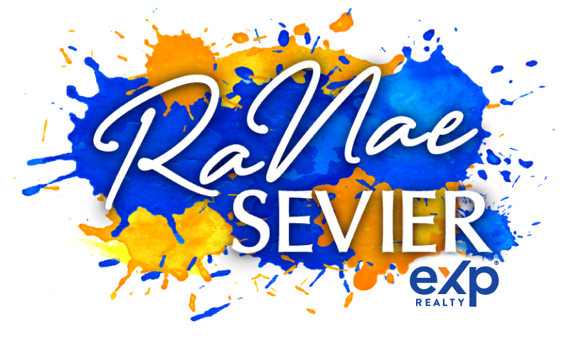 RaMae Sevier Realty logo with blue and orange paint splashes and white script text