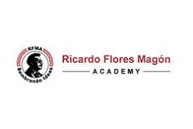 Ricardo Flores Magón Academy logo with circular emblem and red text on white background