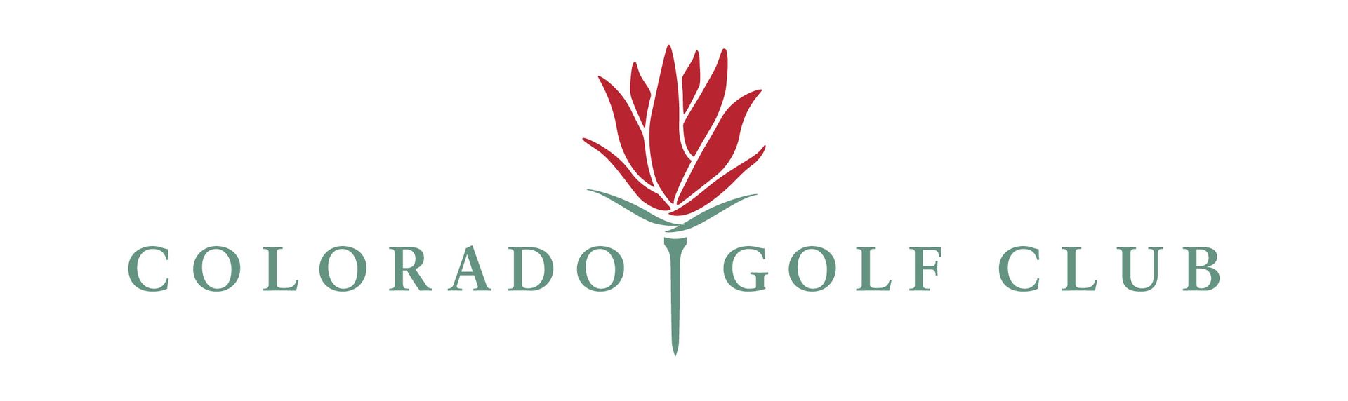 Colorado Golf Club logo with red flower emblem and teal text on white background